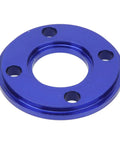 10 Piece Aluminum Router Template Guide Bushing Set With Lock Nuts in blue aluminum, useful for woodworking precision routing tasks.