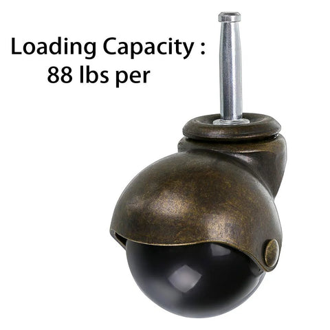 Four Pack 2 Inch Stem Casters With Antique Ball Wheel And Insert Sockets, 88 lbs Load Capacity, Close-up Display