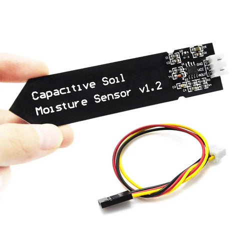Capacitive Soil Moisture Sensor Module 3.3 To 5.5V With Cable For Arduino shown with cables, perfect for DIY garden monitoring.