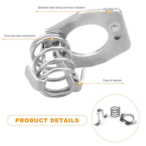 Close-up of Two Pack RV Water Heater Cam Lock Set Stainless Steel Door Latch with thumb ring and spring for campers.