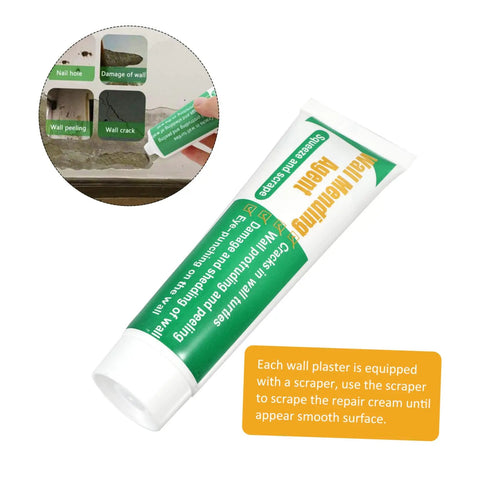 Two Pack Wall Mending Repair Cream With Scraper Quick Crack Fix For Home And Office DIY Patch Paste Easy To Use Self Adhesive Wall Hole Repair Paste To Fix Cracks And Holes Fast tube with usage examples.