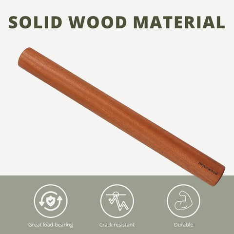 Solid Sapele Wood Dowel Rolling Pin For Baking With Tapered Design Boss For Fondant Pie Crust Cookies And Pastry Seventeen Point Five Inch Hardwood Kitchen Roller Hand Sanded Finish For Smooth Rolling And Pro Grade Restaurant Quality Durability