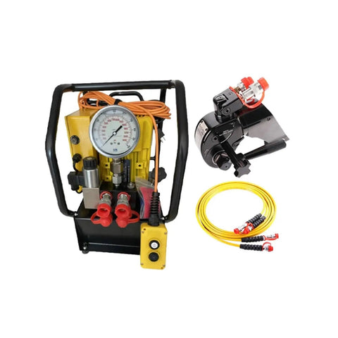 Badass 1 Inch Drive Hydraulic Torque Wrench Handles 433 To 4332 Nm At 700 Bar With Three Percent Accuracy Tough Aluminum Alloy And Steel Build Plus Swivel Hose for tight spaces with hydraulic pump and hose.