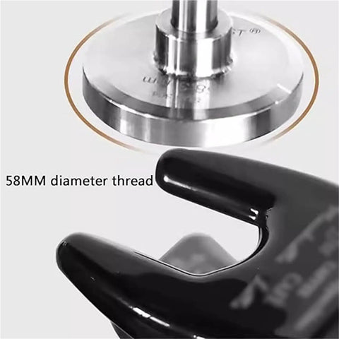 58mm Stainless Steel Coffee Tamper For Espresso Portafilter Delivering CrushedIt Compressions base detail showing flat grip and 58MM diameter.