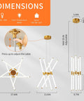 Dimensions and design of Modern Gold LED Chandelier, 10 Light Linear Art Deco Fixture For Dining Room, Living Room, And Bedroom, DIY Install, Warm White 4000K