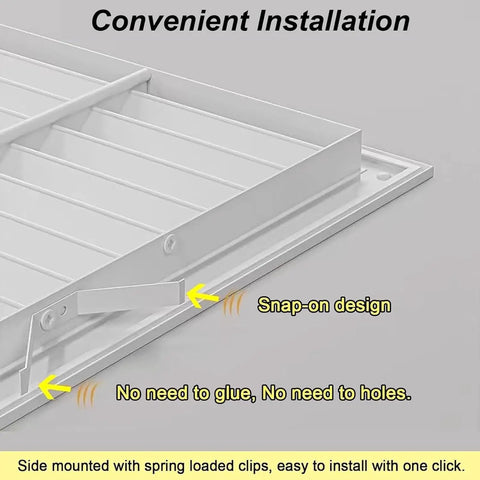 Return Air Grille With Louvered Access Panel And Magnetic Drywall Vent Cover Hinged Electric Utility Door Black 14X22 Inches showing snap-on design for easy installation.