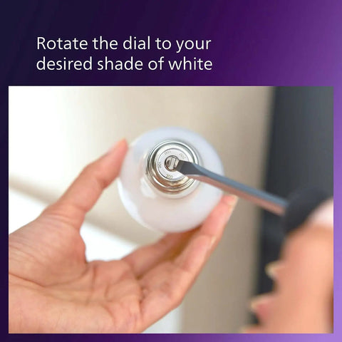 Person adjusting Five Shade White Dial LED A19 Bulbs Dimmable 40W Equivalent Four Pack Multi CCT 3000K 3500K 4000K 4500K 5000K
