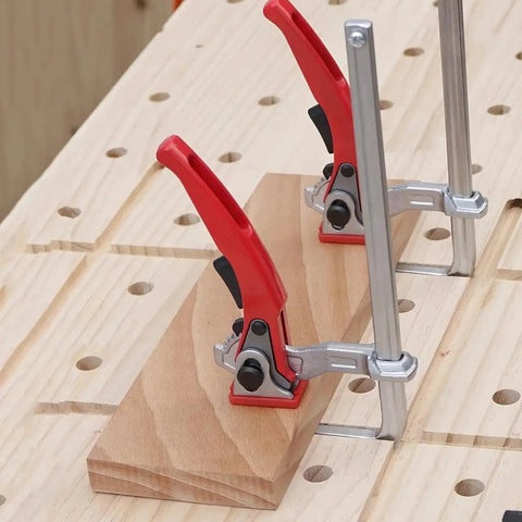 Ratcheting Table Clamp Set For Saw Tracks And Guide Rails Quick Bar Clamps holding wood on MFT table, alloy steel with 6 inch range