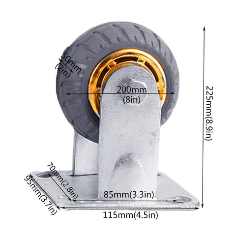 Heavy Duty Caster Wheels Rated For Over Eleven Hundred Pounds Ideal For Flatbed Carts And Trolleys showing 8 inch wheel with steel mount.