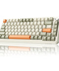Solid 75 Percent Mechanical Keyboard With Hot Swappable Linear Switches, Gasket Build For Smooth Feel, Tri Mode Wireless, 8000 Mah Battery, Pbt Keycaps With Rgb Backlighting For Gaming And Office Setup Vibes in light gray and orange color scheme.