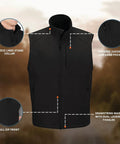 Men's Heavy Duty Softshell Vest With Smooth Four Way Stretch And Plush Fleece Lining designed with zippered pockets and drawstring waist.