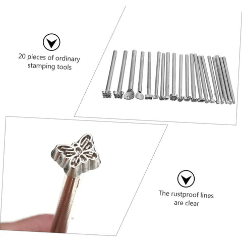 Leather Craft Tool Set 20Pcs Saddle Stamp Punch Kit For Leather Stamping And Carving Patterns On Belts Wallets And Bags