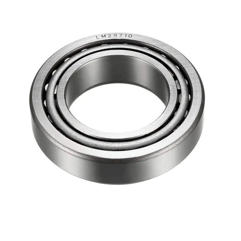 Two Pack LM29749 LM29710 tapered roller bearing cone, visible inner and outer rings, 1.5 inch bore diameter, steel material.