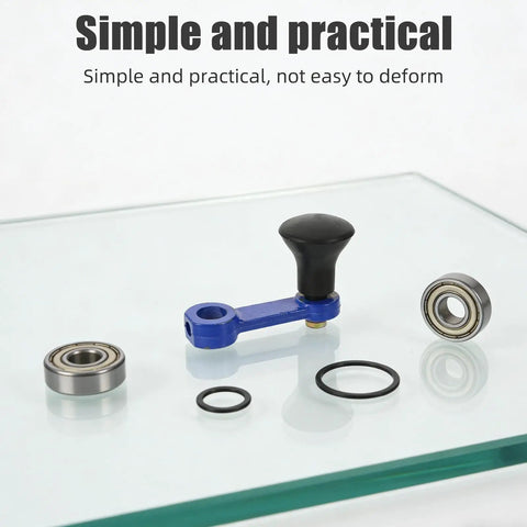 Heavy Duty Rotary Tiller Handle Attachment Two Pack With Manual Hand Crank Lift parts on glass surface