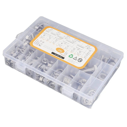 246 Piece Stainless Steel Hex Bolts Nuts And Washers Assortment Kit In Durable Storage Box For Household Appliances, Furniture, Doors, Garages, Outdoor Structures, And Automotive Maintenance.