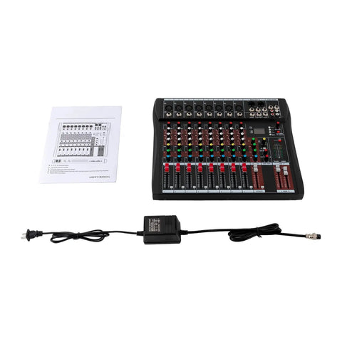 8 Channel Bluetooth Live Audio Mixer For Pros And Beginners, 15W Studio DJ Sound Mixing Console with manual and power cord