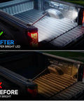 LED Truck Bed Light For Chevy Silverado And GMC Sierra 2019 To 2026 White Rear Cargo Area Lamp OEM Replacement before and after installation