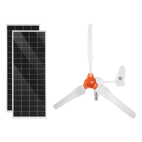 Two 100W solar panels with a 400W wind turbine from 12V 600W Solar Wind Power Kit With Two 100W Solar Panels 400W Wind Turbine 12.8V 100Ah LiFePO4 Battery 1000W Inverter And MPPT Hybrid Controller For Off Grid Home RV Boat Camping