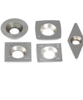 Five Pack Wood Turning Carbide Cutter Inserts Set With Square, Square Radius, Diamond, and Round Shapes; screws included.