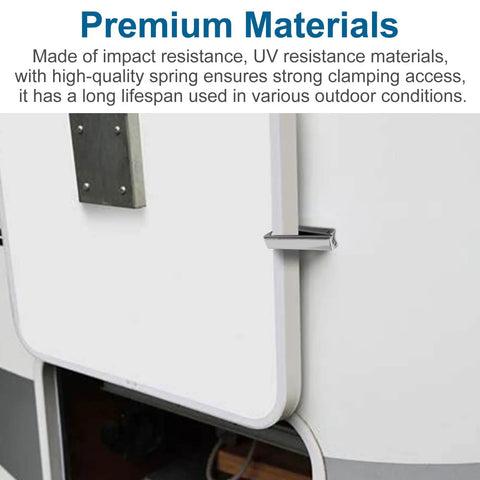 Heavy Duty Stainless Steel RV Baggage Door Catch And Compartment Latch 4 Pack installed on white RV door
