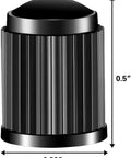 50 Pack Tire Valve Caps Plastic Valve Stem Caps With O Ring Seal Built For All Rides Cars SUVs Trucks Motorcycles And Bicycles Airtight Dust Proof Black, showing a detailed close-up with dimensions 0.5" x 0.39"