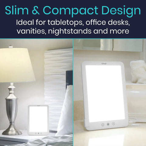 Sun Light Therapy Lamp 10000 Lux UV Free LED Happy Light For Vitamin D Boost Seasonal Affective Disorder Relief shown on nightstand