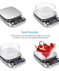 Digital Kitchen Scale With 22 Pound Capacity, Pro Grade Precision In Grams, Kilograms, Pounds, Ounces, Fluid Ounces And Milliliters, Easy Tare Function For Accurate Cooking And Baking, shown with tare function and vegetables