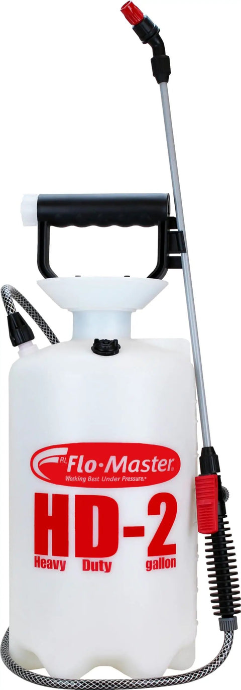 Two Gallon Heavy Duty Garden Sprayer With Translucent Tank Easy Fill Funnel Top Reinforced Braided Hose Removable Connection And Comfortable Pump Handle For Smooth Portable Yard Spraying And Lawn Care, shown front view.