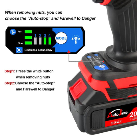 Cordless One Half Inch Impact Wrench Kit With Brushless Motor 20V Max Rechargeable Lithium Ion Battery And Charger display