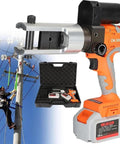 Portable Battery Powered Electric Hydraulic Cable Crimping Pliers With 360 Rotating Clamp For Copper And Aluminum Wire Terminals being used by a worker.