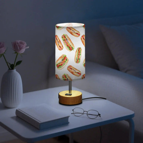 Hotdog Watercolor Decor Bedside Table Lamp With 3 Way Dimmable Touch Control And Built In Charging Station Featuring USB C Port