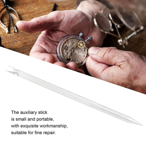 Pro Grade Watch Repair Tools and Kits Movement Installation Auxiliary Rod, 140mm ABS, hands holding watch movement