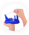 Hands demonstrating setup of a sky-blue Hands On Newton Pendulum Inertia Demonstrator Kit for Classroom Physics Lab Visual Mechanics Tool