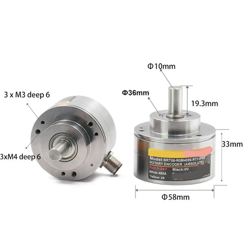 Rugged Waterproof Absolute Single Turn Rotary Encoder Built To Take A Beating With Analog Magnetic 10mm Shaft For Precise Angle Speed And Position Measurement Includes Only Encoder Bracket And RS232 Modbus RTU Ready