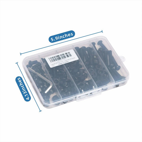 Beefy 150 Pc Button Head Hex Socket Cap Screws Kit Alloy Steel 10.9 Grade Black Oxide M6 X 12-30mm With Nuts Washers