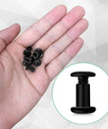 Thirty Pack Of Solid Binding Post Screws With Socket Cap Heads M4 M5 M6 By 10mm Long Featuring Black Zinc Finish On Hella Tough Stainless Steel in hand.