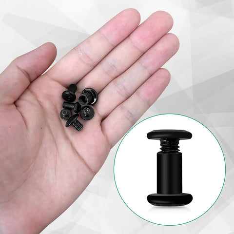 Thirty Pack Of Solid Binding Post Screws With Socket Cap Heads M4 M5 M6 By 10mm Long Featuring Black Zinc Finish On Hella Tough Stainless Steel in hand.