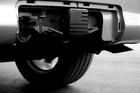 2 Inch Trailer Hitch Cover Plug With Metal American Black Flag Universal Fit For Any 2 Inch Hitch Receiver on vehicle