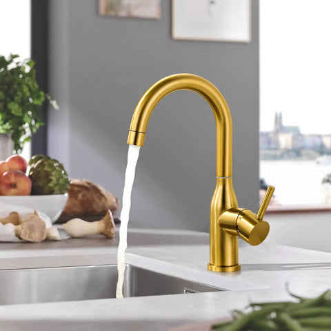 Brushed Gold Bar Sink Faucet With Single Hole And One Handle Ideal For Small Kitchens Wet Bar Or RV Sinks Eleven Inch Tall