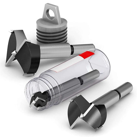 Woodworking hole saw cutter drill bit set, 18mm steel core bits with arbors in a clear plastic case