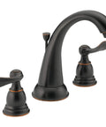 Windemere Brushed Nickel 8 Inch Widespread Bathroom Faucet For Vanity Three Hole Sink Setup With Metal Push Pop Drain Assembly Stainless Finish Easy DIY Install Modern Bath Faucet, dark finish view