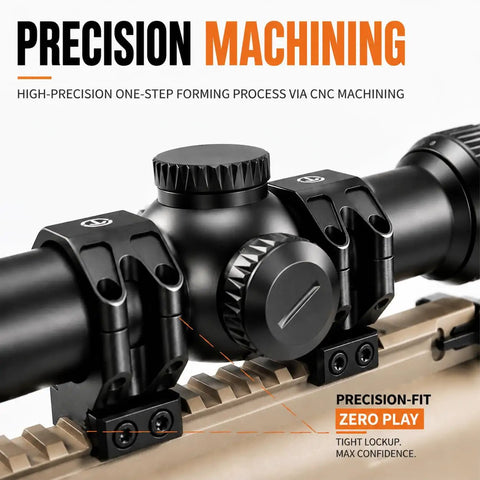 Rock Solid Medium 30 Millimeter Scope Rings With 1.05 Inch Center Height For Picatinny Rails CNC Machined From 6061 T6 Aluminum
