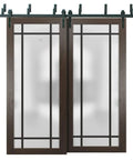 Frosted Glass Sliding Barn Door Set For Closet With Heavy Duty Hardware, modern wood look, 36x96 inches total, two panels