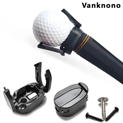 Six Pack Golf Ball Pick Up Retriever Grabber Set with foldable claw attached to putter grip, includes parts and screws