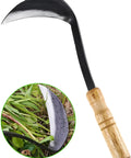 Hand Weeder Sickle Hoe For Garden Weeding And Weed Removal 11 Inch Nejiri Kama Blade Tool with wood handle and steel blade.