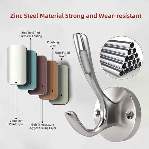 Heavy Duty Towel And Coat Hooks Two Pack In Brushed Nickel Wall Mounted Bathroom Hooks diagram demonstrating materials and layers.
