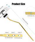 Universal Side Mount Toilet Handle Replacement Kit with copper trip lever showing dimensions and hole sizes for flush tanks.