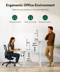 Rock Solid 60 X 24 Inch Electric Adjustable Standing Desk Featuring Smooth Motor Lift And Seamless One Piece Desktop For Heavy Duty Home Office Workspaces Designed For Maximum Comfort And Zero Hassle, ergonomic setup with seated and standing positions.