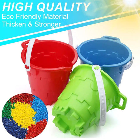 Castle Beach Toy Set For Kids 3 Pack 7 Inch Sand Buckets Pails Water Pool Garden Bath Thick ABS Plastic Durable Sandcastle Buckets
