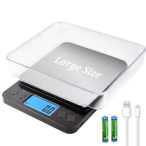 Digital Kitchen Scale For Cooking And Baking, 5Kg Capacity, 0.1g Precision, USB Rechargeable, large tray and backlit display